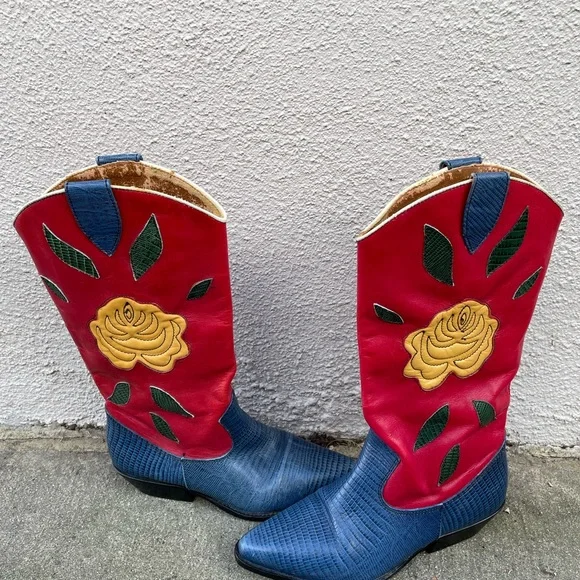 Nine West Red and Blue Heeled Boots - Picture 5 of 6